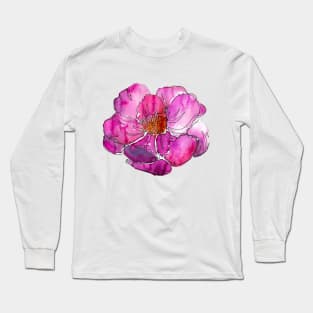 Watercolor peonies pink spring purple Long Sleeve T-Shirt